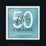 Fifty and Fabulous Script 50th Birthday Napkin<br><div class="desc">These 50 & Fabulous teal foil,  black and white 50th birthday party cocktail napkins are perfect for your loved one who's turning fifty!  The fonts are trendy yet classic,  feminine and flowy.  They'll be fabulous on your bar,  counters and tables!</div>