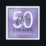 Fifty and Fabulous Script 50th Birthday Napkin<br><div class="desc">These 50 & Fabulous purple foil,  black and white 50th birthday party cocktail napkins are perfect for your loved one who's turning fifty!  The fonts are trendy yet classic,  feminine and flowy.  They'll be fabulous on your bar,  counters and tables!</div>