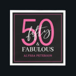 Fifty and Fabulous Script 50th Birthday Napkin<br><div class="desc">These 50 & Fabulous black white and hot pink 50th birthday party cocktail napkins are perfect for your loved one who's turning fifty!  The fonts are trendy yet classic.  They'll be fabulous on your bar,  counters and tables!</div>