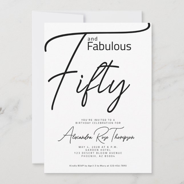 Fifty and Fabulous Script 50th Birthday Party Invitation (Front)
