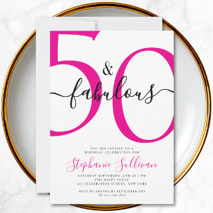 Fifty and Fabulous Script 50th Birthday Party Invitation