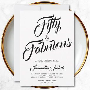 Fifty and Fabulous Script 50th Birthday Party Invitation