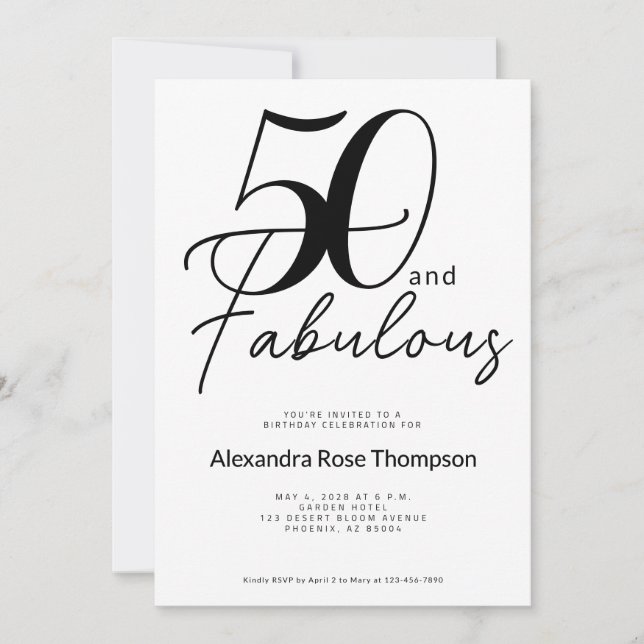 Fifty and Fabulous Script 50th Birthday Party Invitation (Front)
