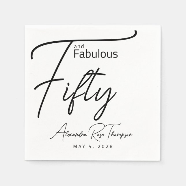 Fifty and Fabulous Script 50th Birthday Party Napkin (Front)
