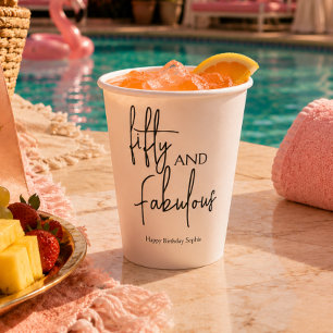 Fifty and Fabulous Script 50th Birthday Party  Paper Cups