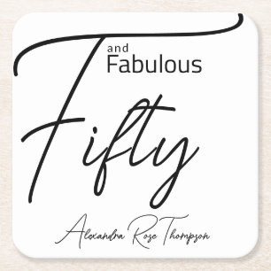 Fifty and Fabulous Script 50th Birthday Party Square Paper Coaster