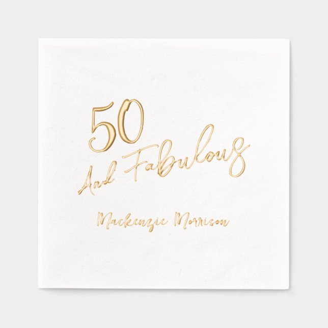 Fifty and Fabulous Script Birthday Foil Napkins (Front)