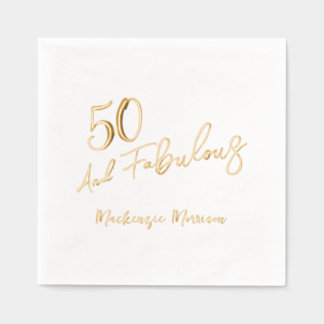 Fifty and Fabulous Script Birthday Party Foil Napkins