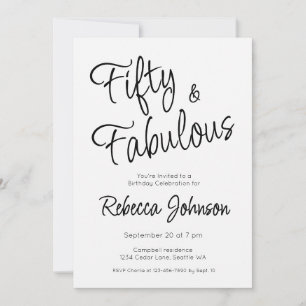 Fifty and Fabulous Script Black 50th Birthday Invitation