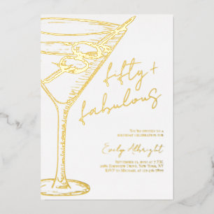 Fifty and Fabulous Script Line Art Gold