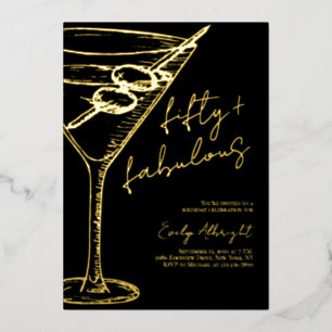 Fifty and Fabulous Script Line Art Gold