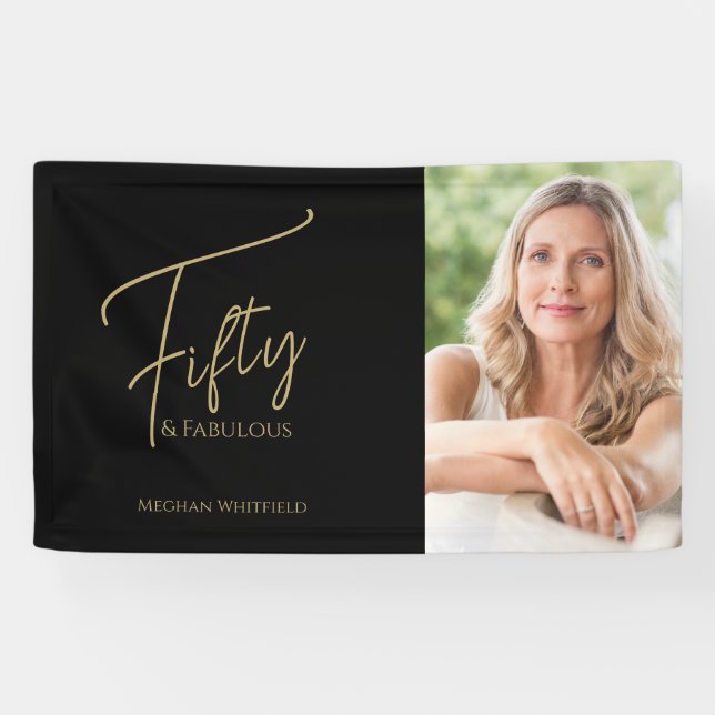 Fifty and Fabulous Script Photo 50th Birthday Banner (Horizontal)