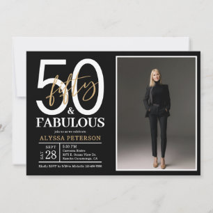 Fifty and Fabulous Script Photo 50th Birthday Inv Invitation