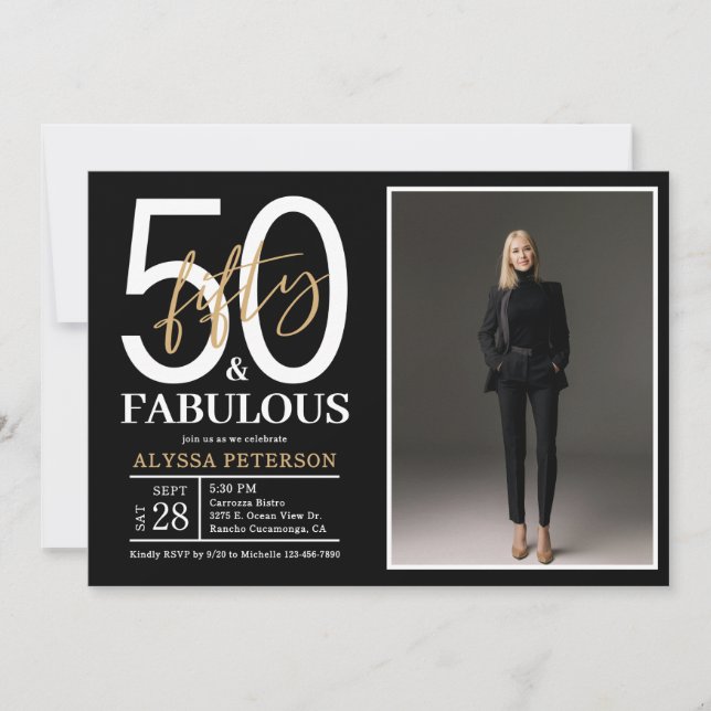 Fifty and Fabulous Script Photo 50th Birthday  Inv Invitation (Front)