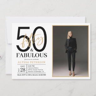 Fifty and Fabulous Script Photo 50th Birthday  Inv Invitation