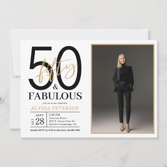 Fifty and Fabulous Script Photo 50th Birthday  Inv Invitation (Front)