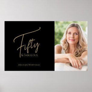 Fifty and Fabulous Script Photo 50th Birthday Poster