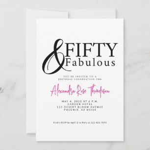 Fifty and Fabulous Script Pink 50th Birthday Party Invitation