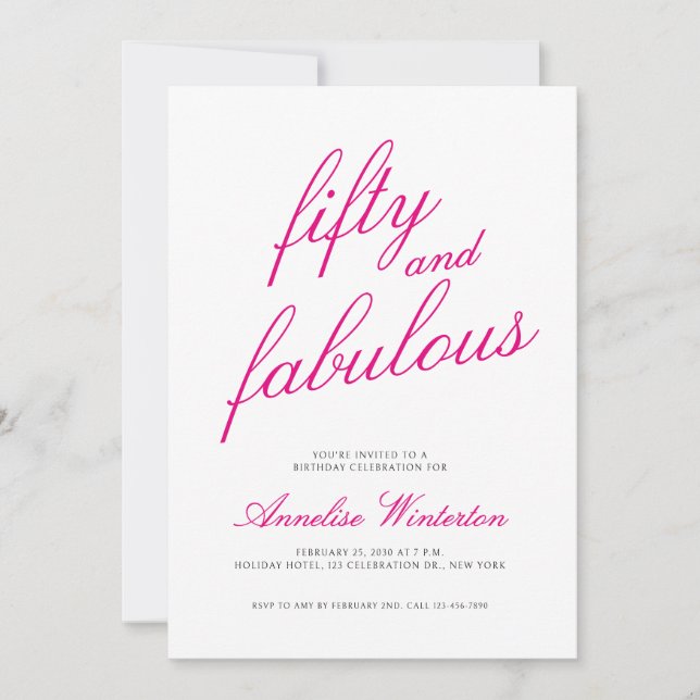 Fifty and Fabulous Script Pink 50th Birthday Party Invitation (Front)