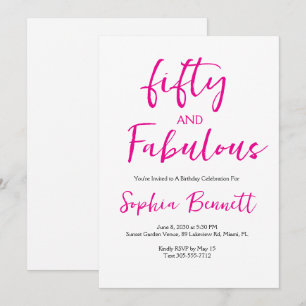 Fifty and Fabulous Script Pink 50th Birthday Party Invitation