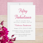 Fifty and Fabulous Script Pink 50th Birthday Party Invitation<br><div class="desc">Fifty and Fabulous script minimal pink and black modern 50th birthday invitation that you can personalize and send out for your fiftieth birthday party celebration. The words "Fifty and Fabulous" are set using popular script font typography. The text colors can be changed using the edit menu.</div>