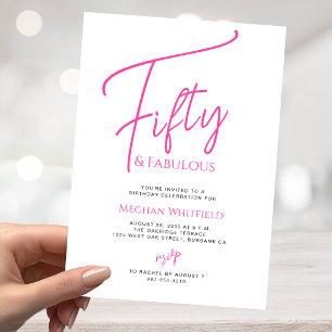 Fifty and Fabulous Script Pink 50th Birthday Party Invitation