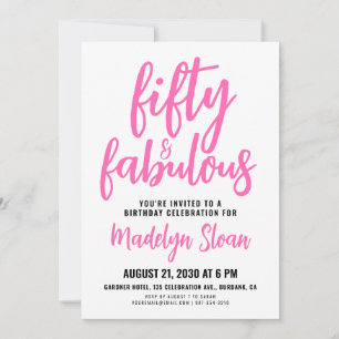 Fifty and Fabulous Script Pink 50th Birthday Party Invitation