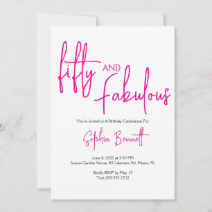 Fifty and Fabulous Script Pink 50th Birthday Party Invitation