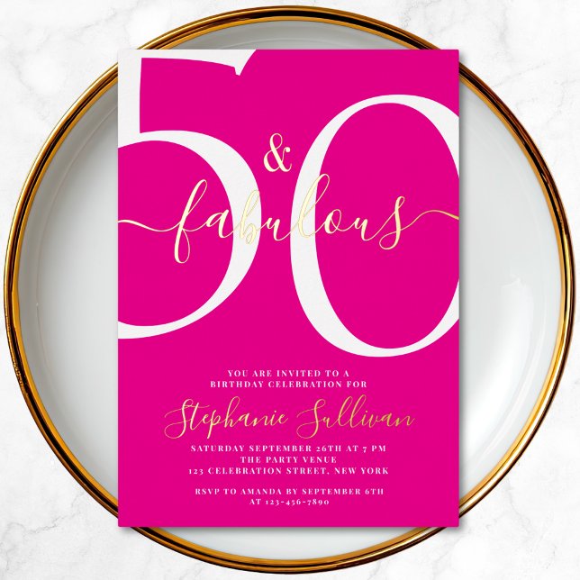 Fifty and Fabulous Script Pink Birthday Party  (Creator Uploaded)