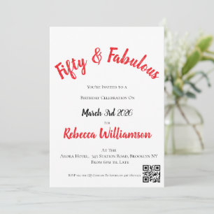 Fifty and Fabulous Script Red 50th Birthday Invitation