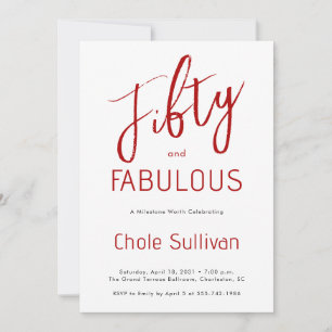 Fifty and Fabulous Script Red 50th Birthday Party Invitation