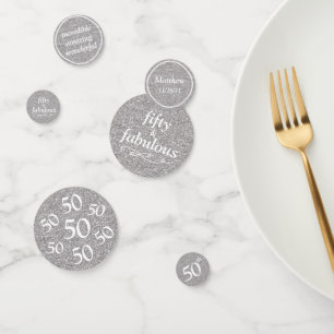 Fifty And Fabulous Silver White Glitter Table Confetti