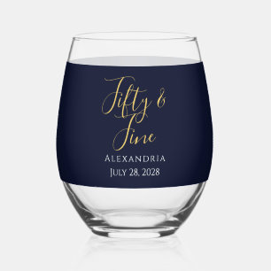 Fifty and Fine Navy Gold 50th Birthday Stemless Wine Glass