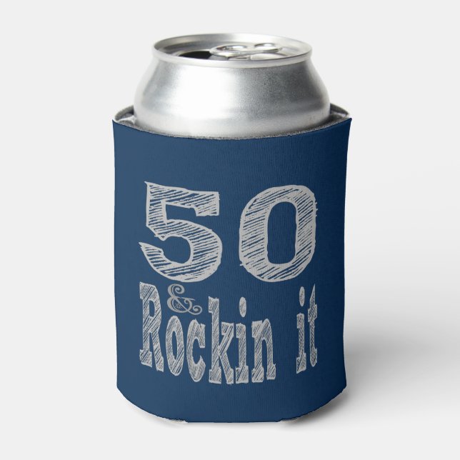 Fifty and Rockin It Fiftieth Birthday Can Cooler (Can Front)