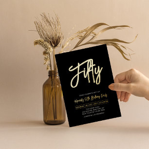 Fifty Black Chic Script 50th Birthday Party