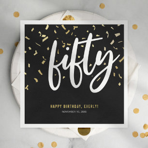 Fifty Black Gold 50th Birthday Party Napkin