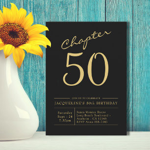 Fifty Black Gold 60th Birthday Party Invitation