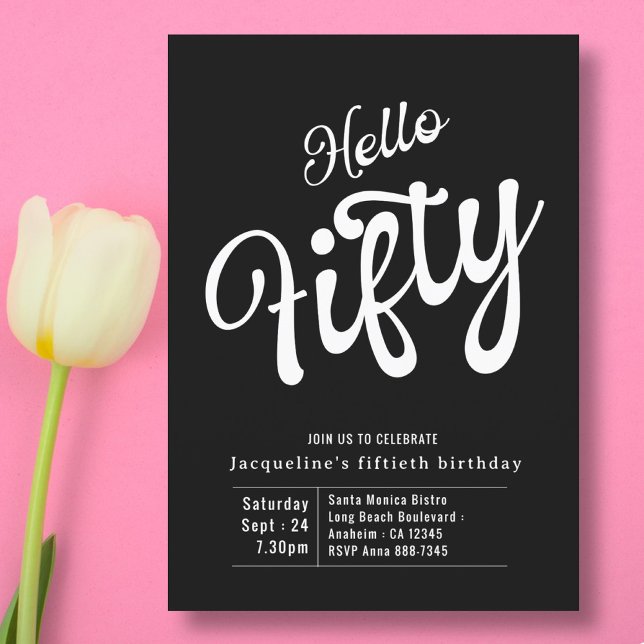 Fifty Black White Modern 50th Birthday Invitation (Creator Uploaded)