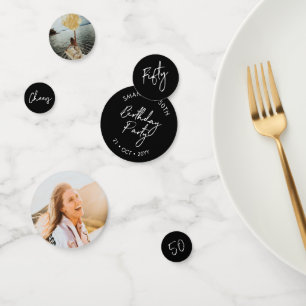 Fifty Black & White Modern 50th Birthday Photo Confetti