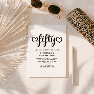 Fifty Cute Hearts Script 50th Birthday Invitation