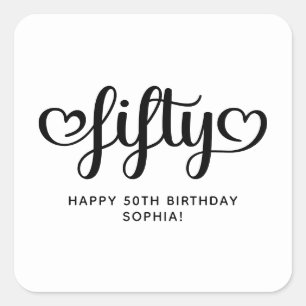 Fifty Cute Hearts Script 50th Birthday Square Sticker