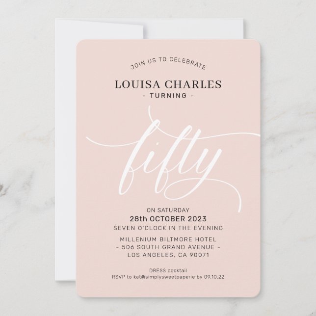 FIFTY elegant birthday chic script blush pink Invitation (Front)