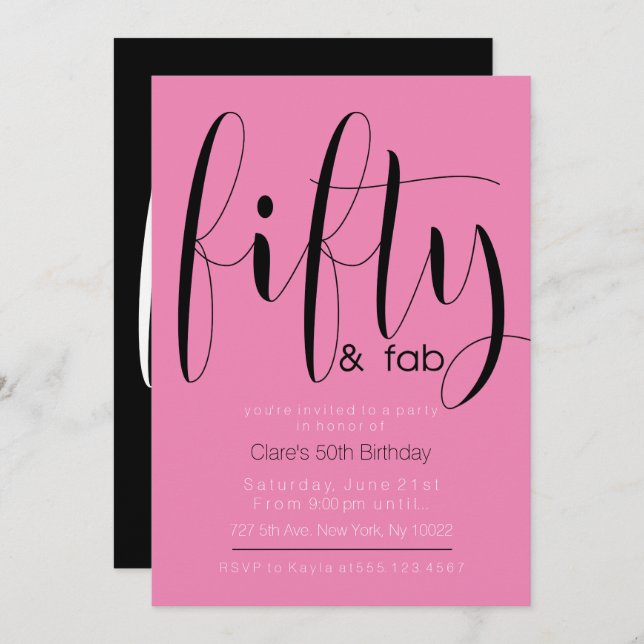 Fifty & Fab, 50th Birthday Invitations (Front/Back)