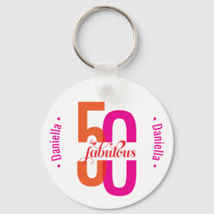 Fifty & Fabulous 50th Birthday Colourful Name Key Ring