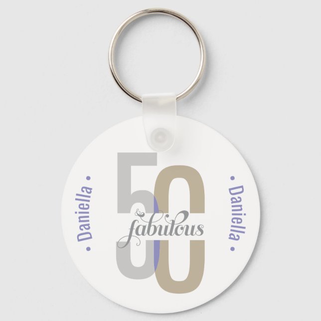 Fifty & Fabulous 50th Birthday Elegant Name Key Ring (Front)