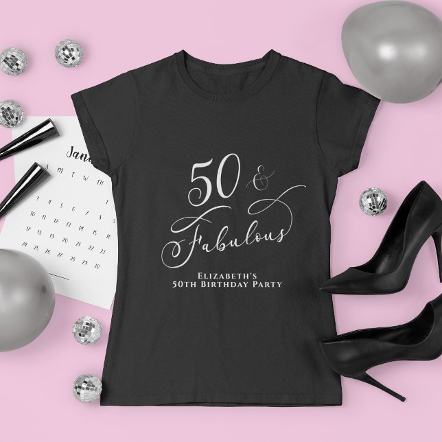 Fifty Fabulous 50th Birthday Party Black T-Shirt (Creator Uploaded)