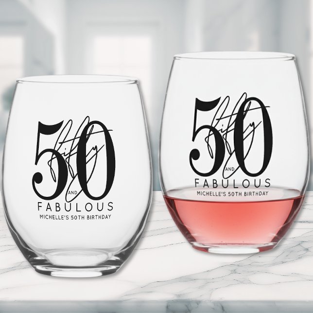 Fifty Fabulous 50th Birthday Party Stemless Wine Glass (Fifty Fabulous 50th Birthday Party Stemless Wine Glass)