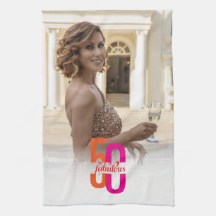 Fifty & Fabulous 50th Birthday Photo Tea Towel