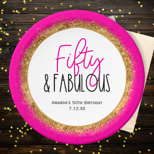 Fifty & Fabulous 50th Birthday with Custom Text Paper Plate