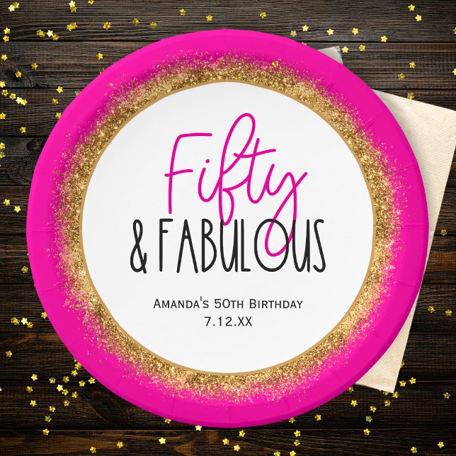 Fifty & Fabulous 50th Birthday with Custom Text Paper Plate (Creator Uploaded)